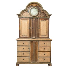 19th Century Large Scale Swedish Clock Cupboard Original Paint
