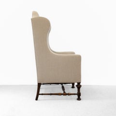 English 19th Century William and Mary Style Wingback Armchair Upholstered