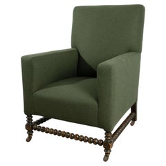 English 19th Century Upholstered Green Bobbin Armchair