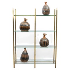 Large French 1920's Brass and Glass Shelving Unit