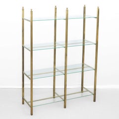 Large French 1920's Brass and Glass Shelving Unit