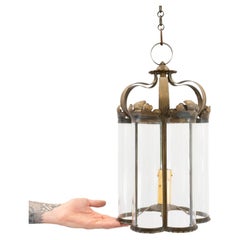 Grande lanterna francese in stile edoardiano, in rame e vetro curvo