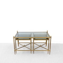 French 1960's Triptype Nesting Brass and Glass Tables