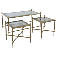 French 1960's Triptype Nesting Brass and Glass Tables