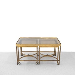 French 1960's Triptype Nesting Brass and Glass Tables