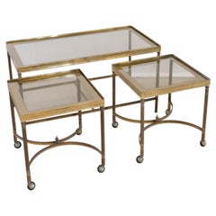 French 1960's Triptype Nesting Brass and Glass Tables