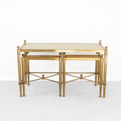 French 1960's Triptype Nesting Brass and Onyx Tables