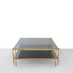 Huge French 1970's Two Tier Glass and Brass Coffee Table