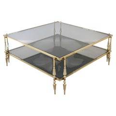Huge French 1970's Two Tier Glass and Brass Coffee Table
