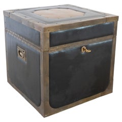 Baule da viaggio inglese del XIX secolo in pelle nera