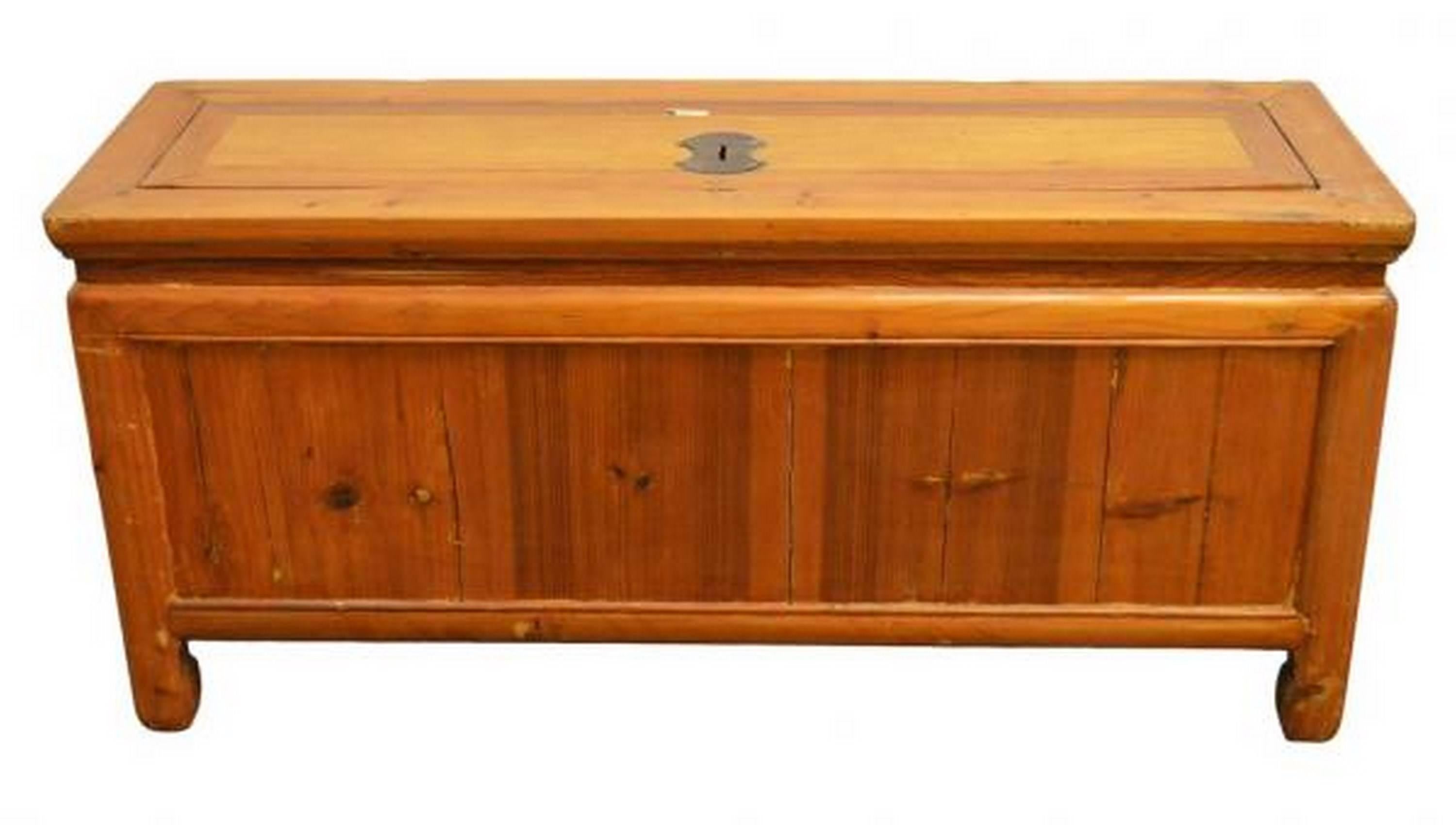 Chinese Antique Low Kang Chest with a Natural Patina from 19th Century China For Sale