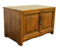 Antique Chinese 1800s Lacquered Elmwood Bedside Cabinet With Brass Hardware