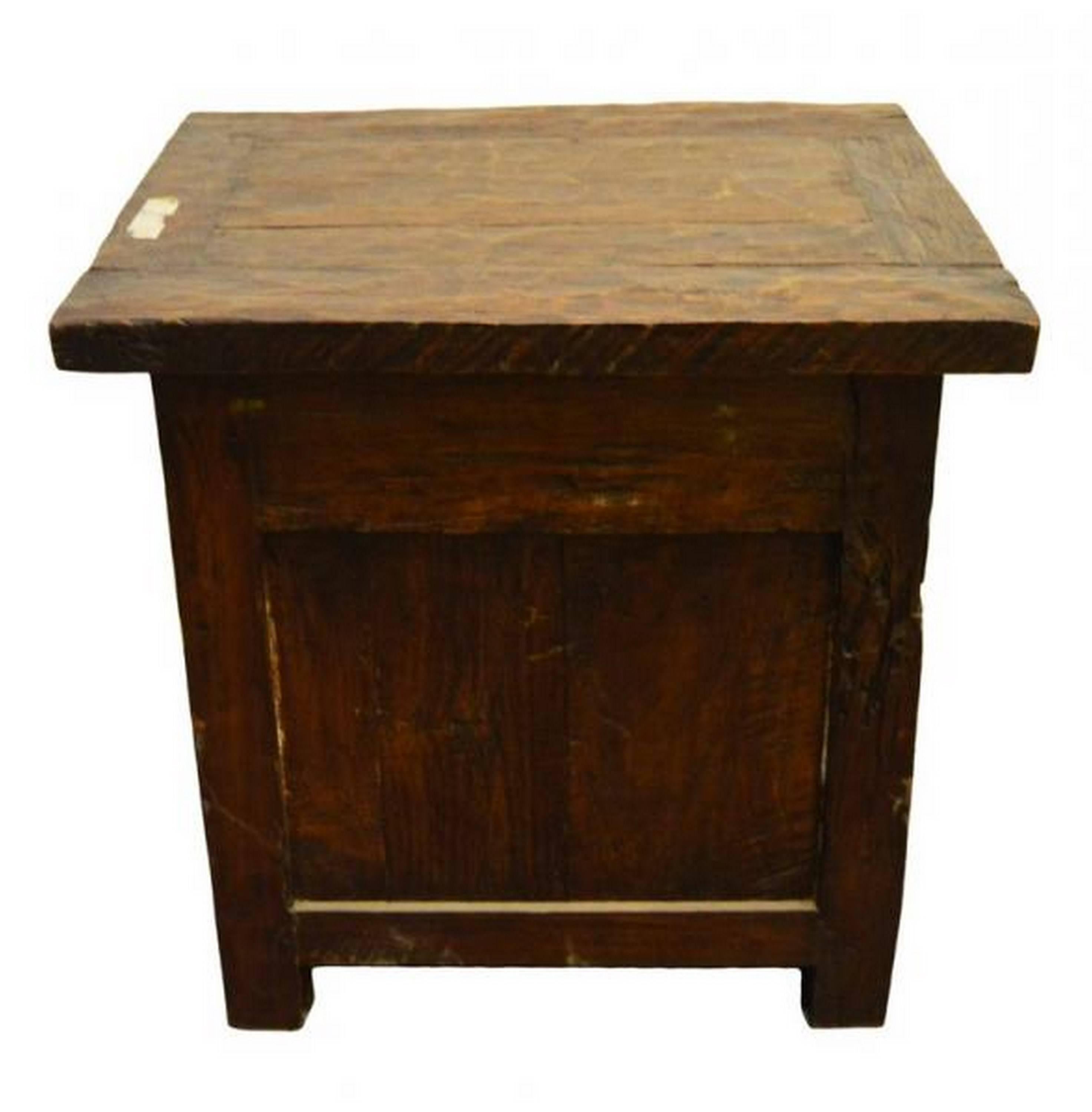 Varnished Antique 19th Century Javanese Rustic Bedside Table with Drawer and Storage 
