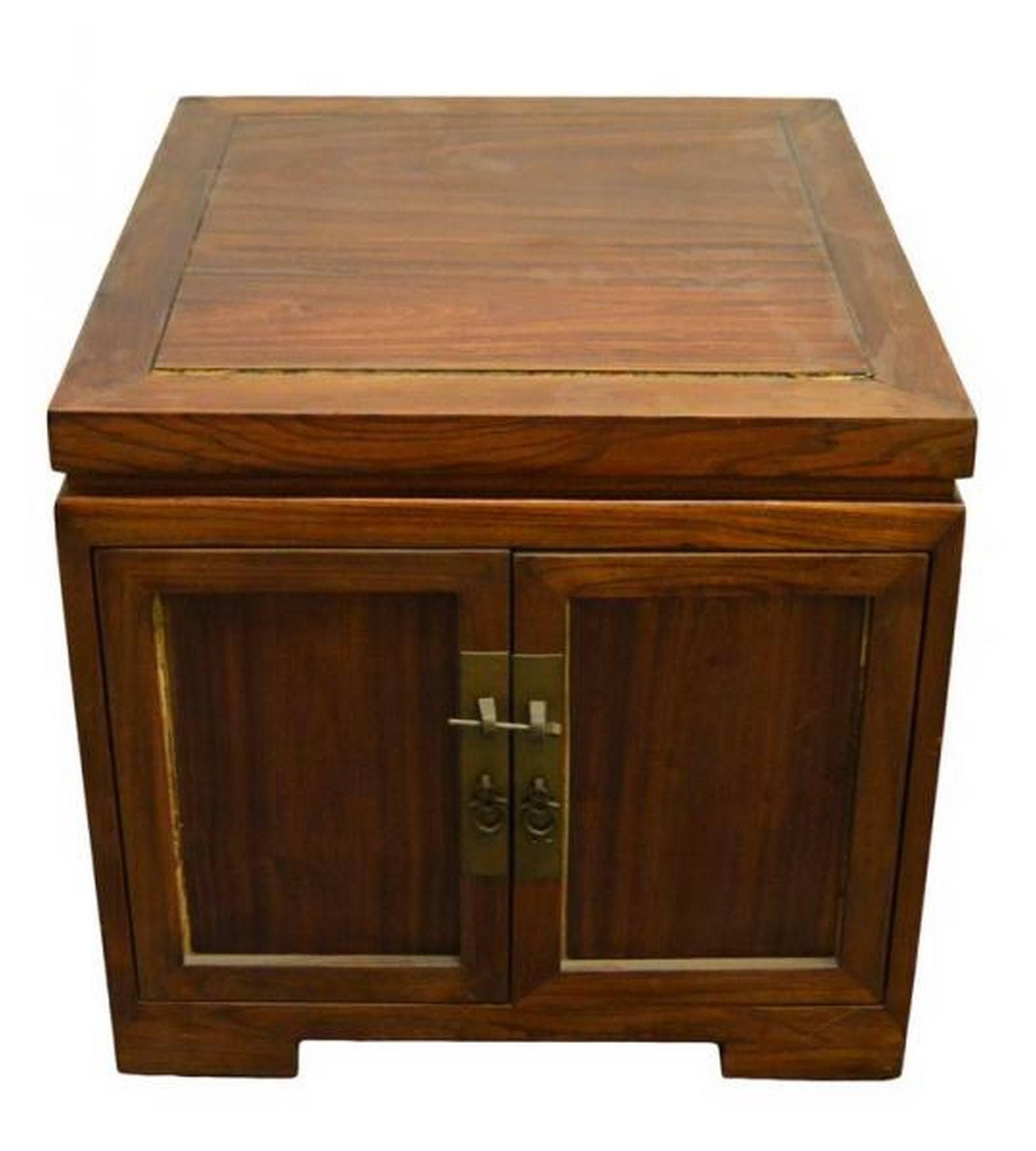 Antique Chinese Brown Lacquered Bedside Cabinet with Brass Hardware, circa 1900 2