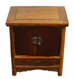  Antique Brown Lacquer Bedside Cabinet with Brass Hardware, 19th Century China