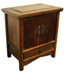 Antique Brown Lacquer Bedside Cabinet with Brass Hardware, 19th Century China