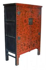 Antique Chinese Chinoiserie Red Lacquer Cabinet or Armoire