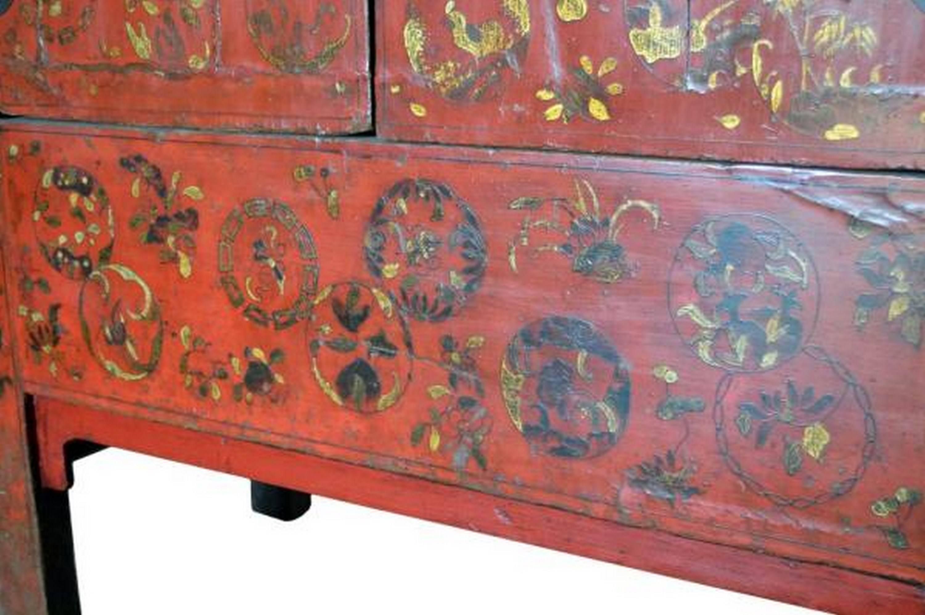 Antique Chinese Chinoiserie Red Lacquer Cabinet or Armoire 2