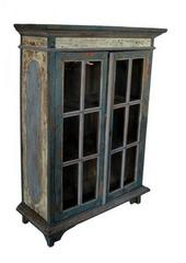 Rustic Hand Carved Goan Indian Cabinet with Glass Doors from the 19th Century
