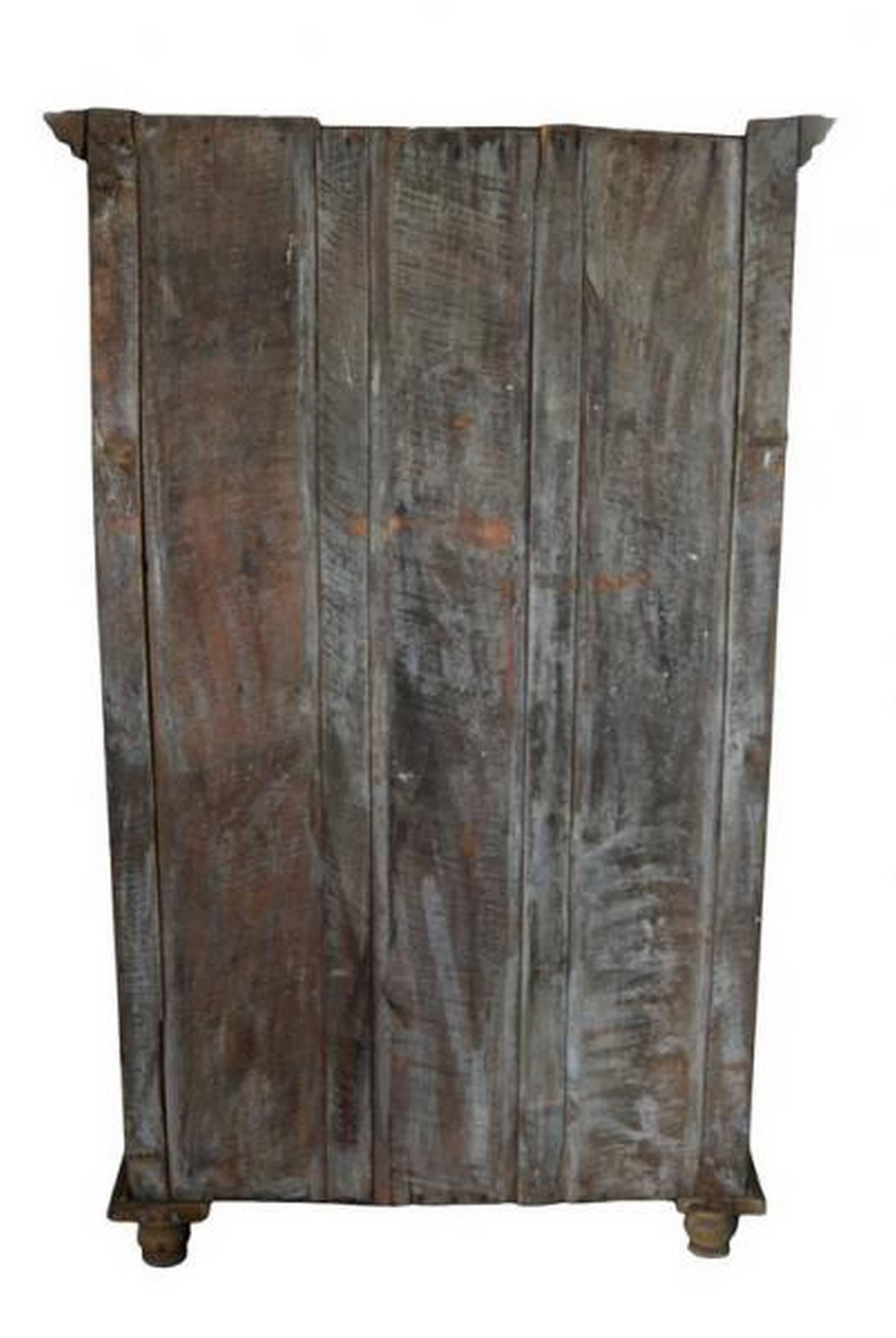 Hand-Carved Rustic Indian Wood Cabinet with Five Hand Carved Doors, Mid-19th Century