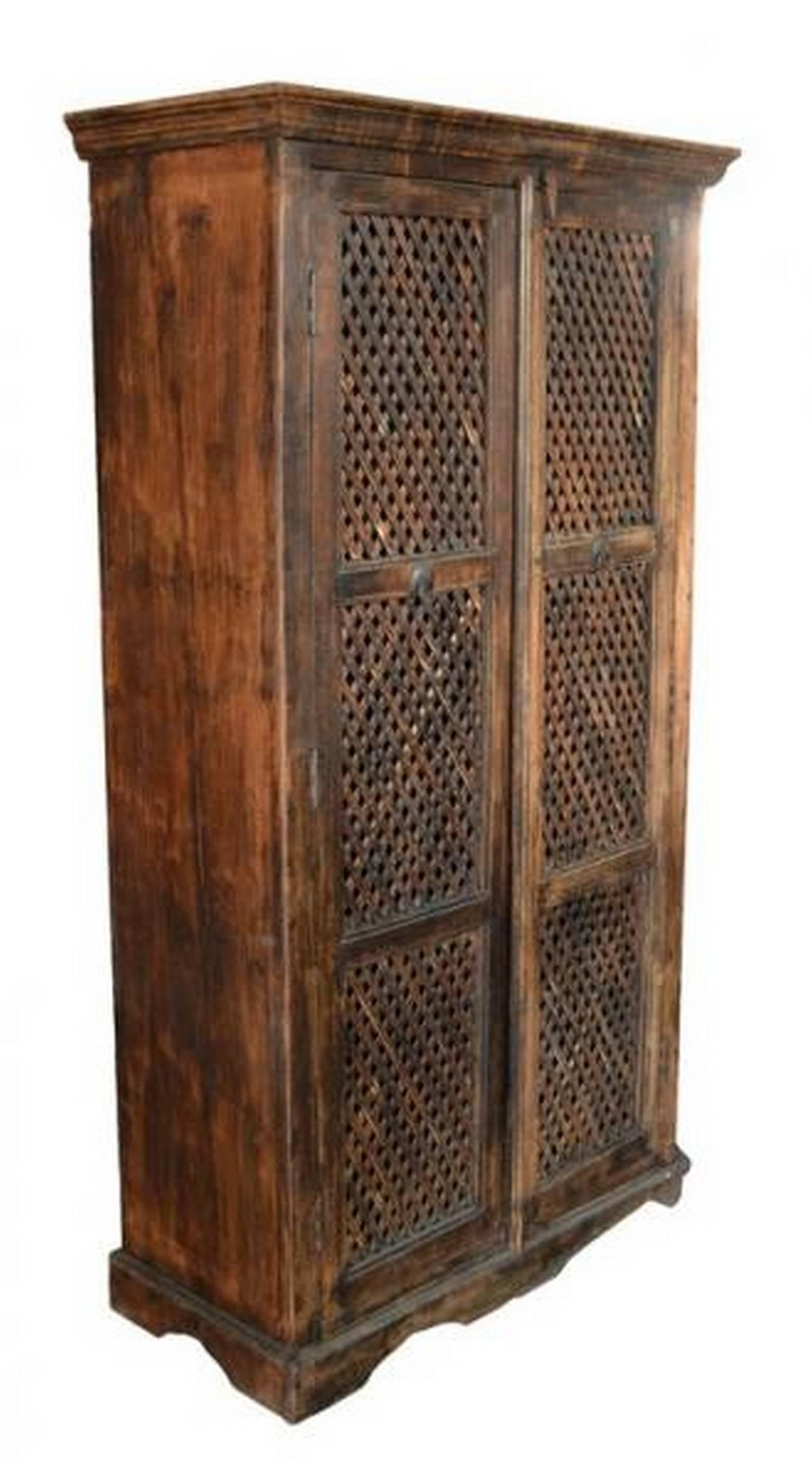 Antique carved Indian cabinet / armoire with carved lattice-style doors.