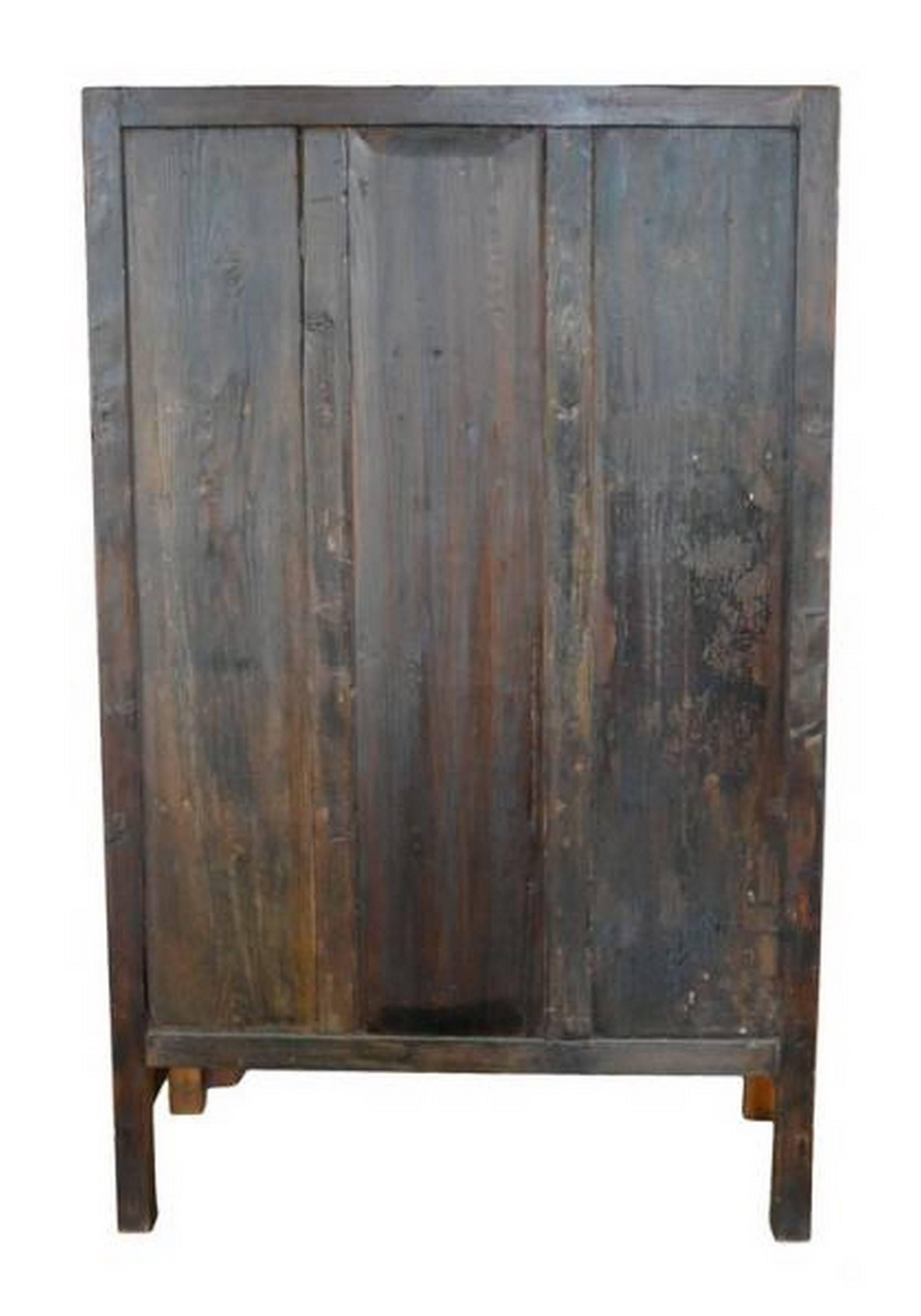 19th Century Chinese Antique Armoire with Burl Wood Panels and Brass Hardware For Sale 1