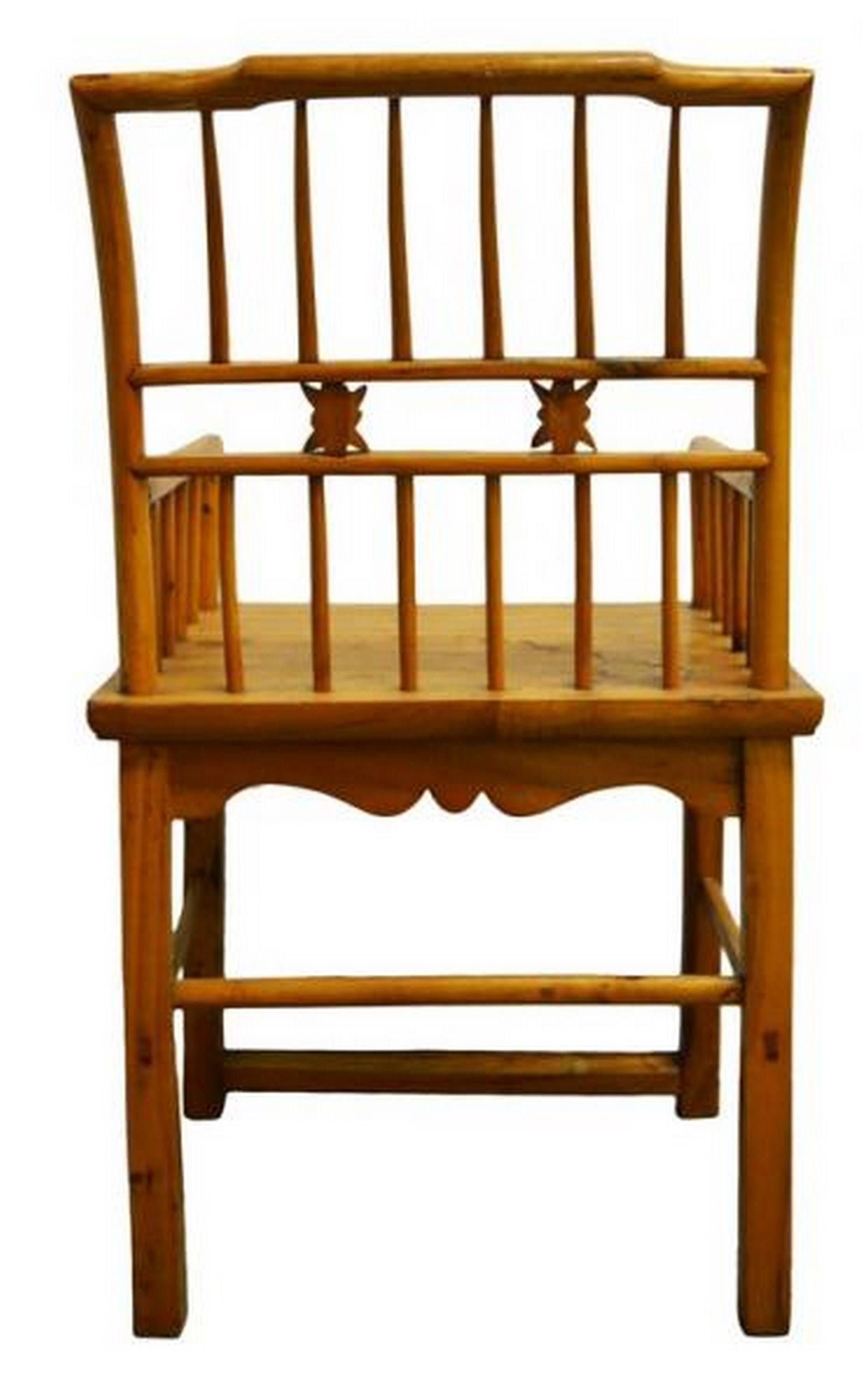 Antique Light Brown Lacquered and Carved Elmwood Chair from 19th Century China 2
