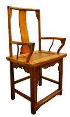 Antique Hand Carved and Lacquered Elmwood Chair from 19th Century China