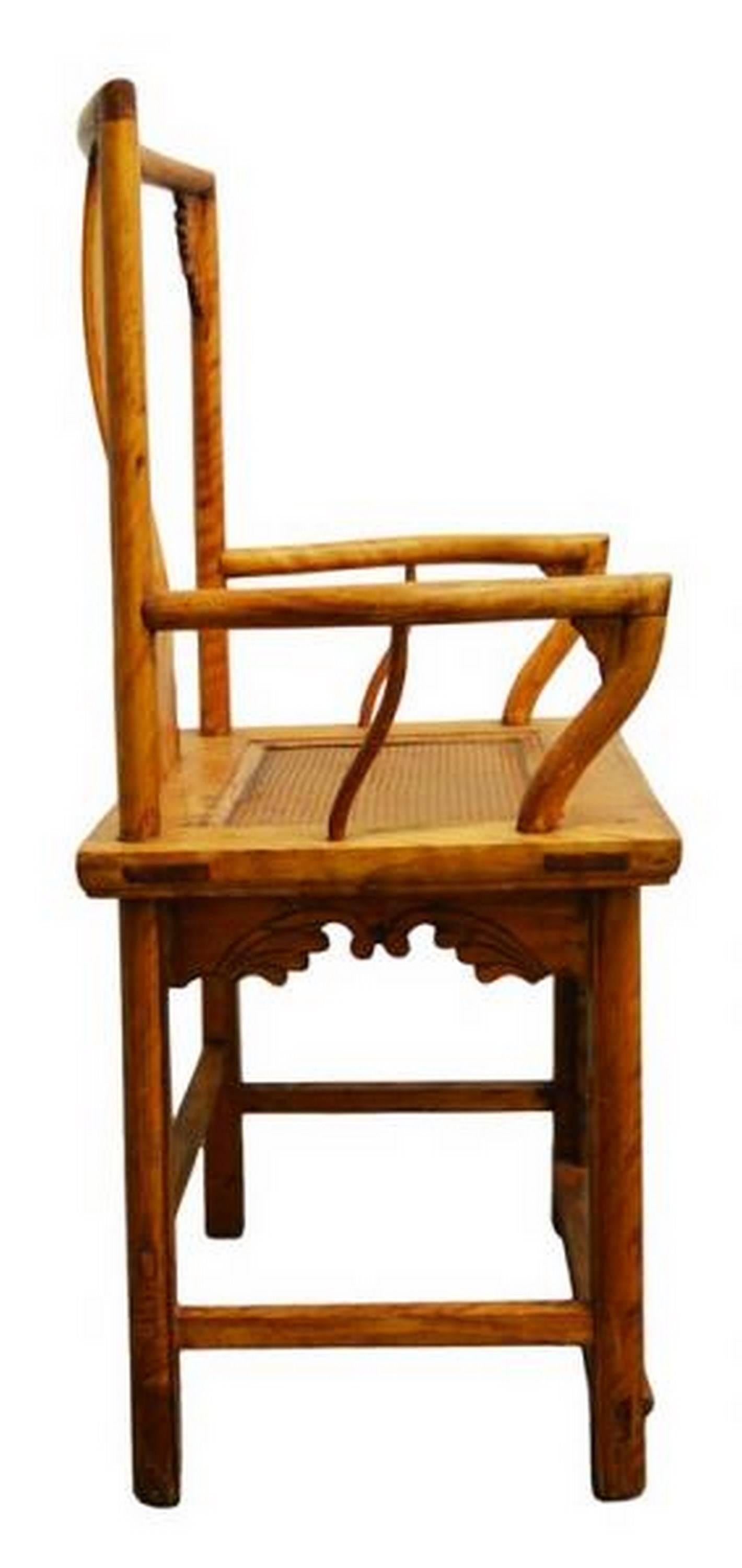 Wood Antique Hand Carved and Lacquered Elmwood Chair from 19th Century China For Sale