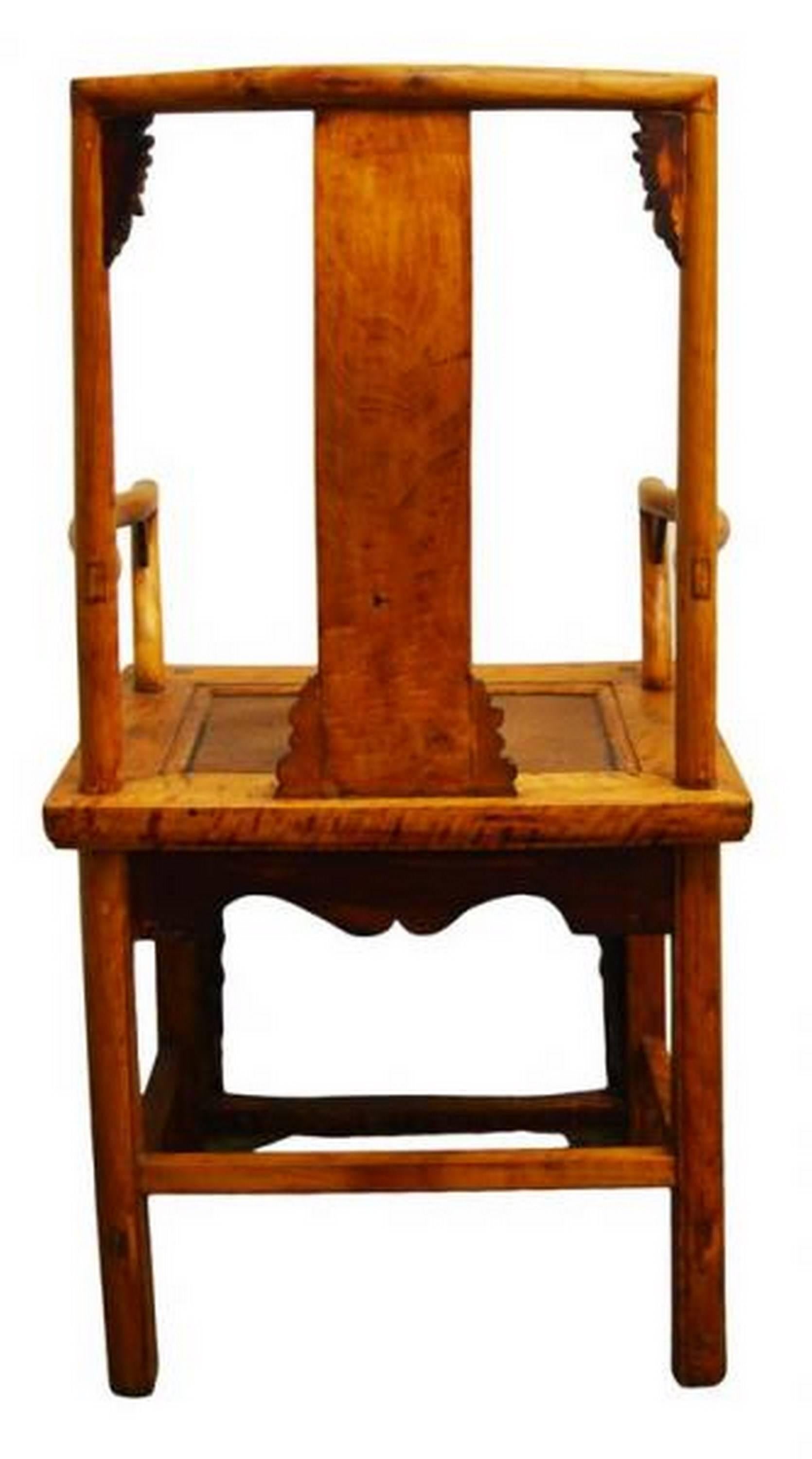 Antique Hand Carved and Lacquered Elmwood Chair from 19th Century China For Sale 1