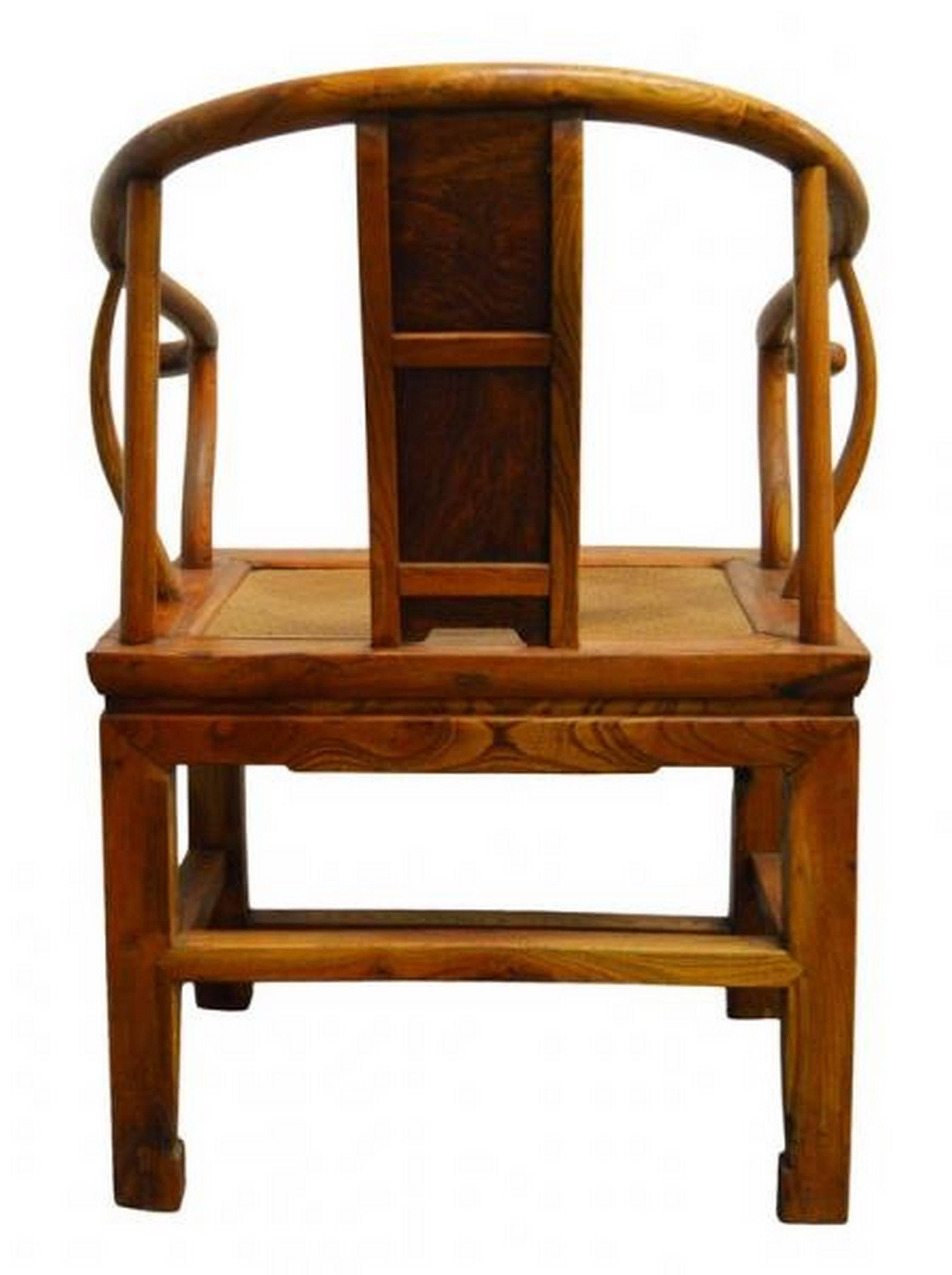 19th Century Chinese Light Brown Lacquered Horseshoe Back Chair with Rattan Seat 3