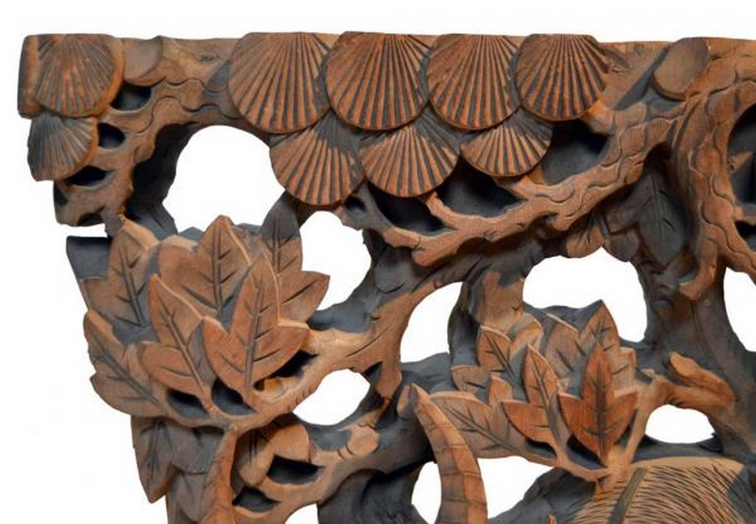 18th Century and Earlier Pair of Antique Hand-Carved Wood Temple Corbels from 18th Century, China For Sale