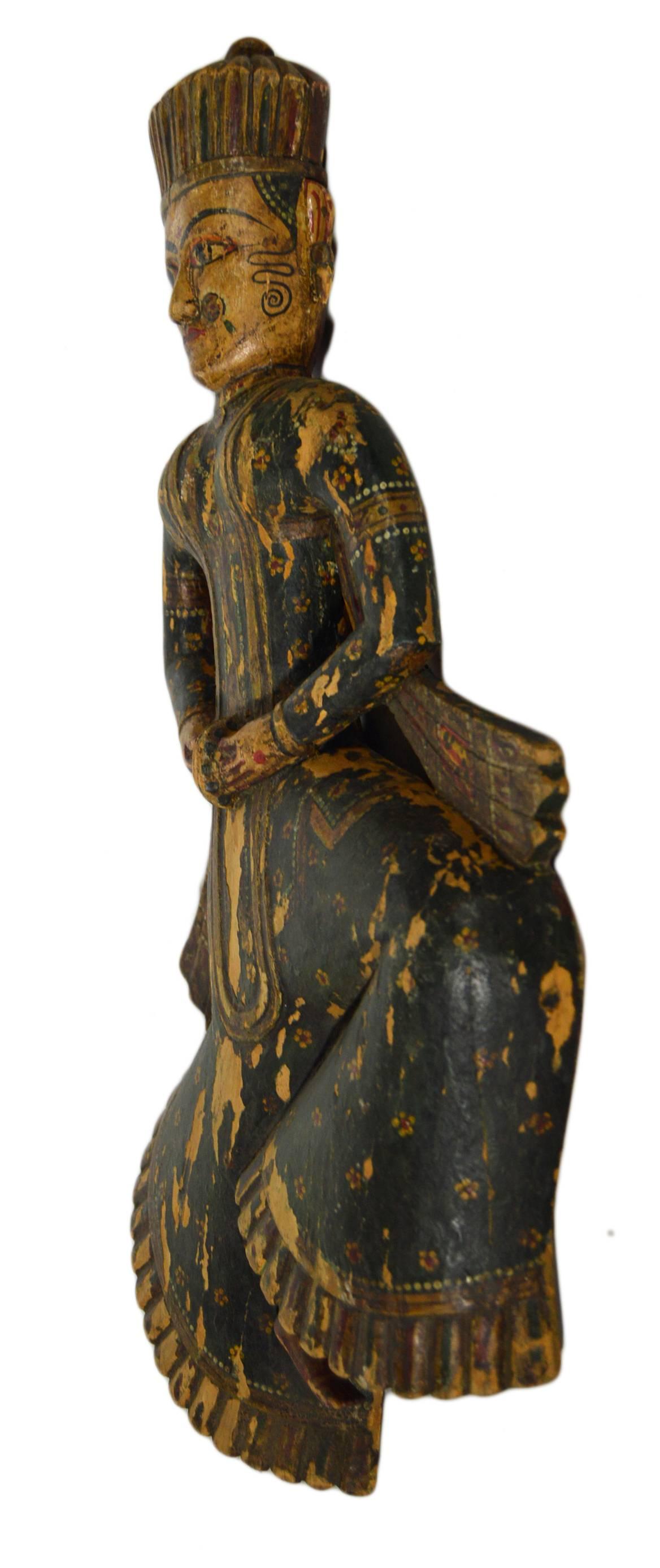 Antique Indonesian Hand-Carved and Hand-Painted Temple Statue, 20th Century In Good Condition For Sale In Yonkers, NY