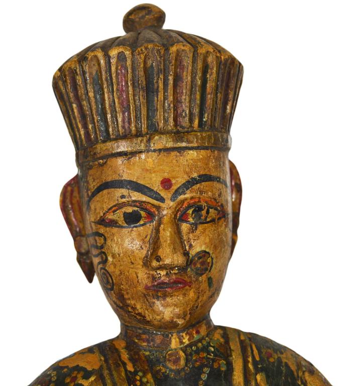 Antique Indonesian HandCarved and HandPainted Temple Statue, 18th Century For Sale at 1stdibs
