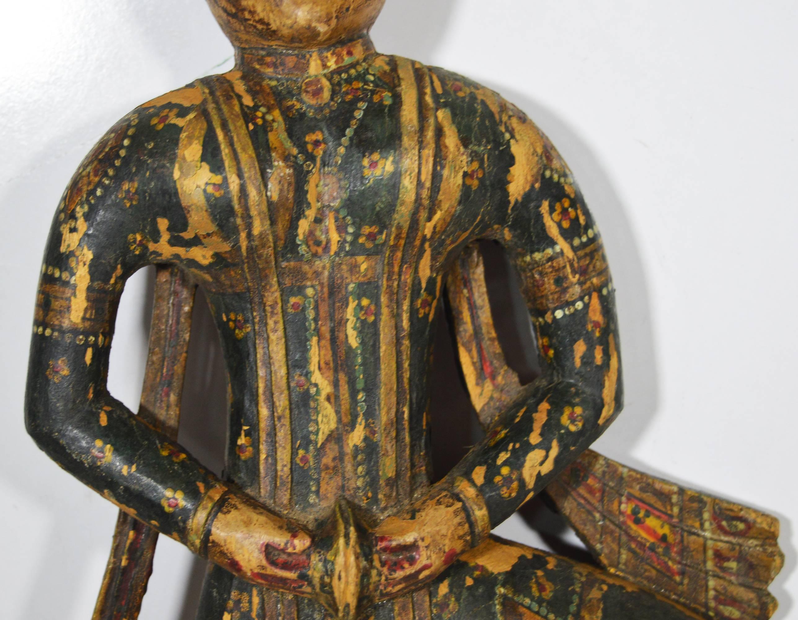 Antique Indonesian Hand-Carved and Hand-Painted Temple Statue, 20th Century For Sale 4