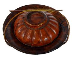 Antique Painted Reed and Varnished Bamboo Hat Basket from 19th Century China