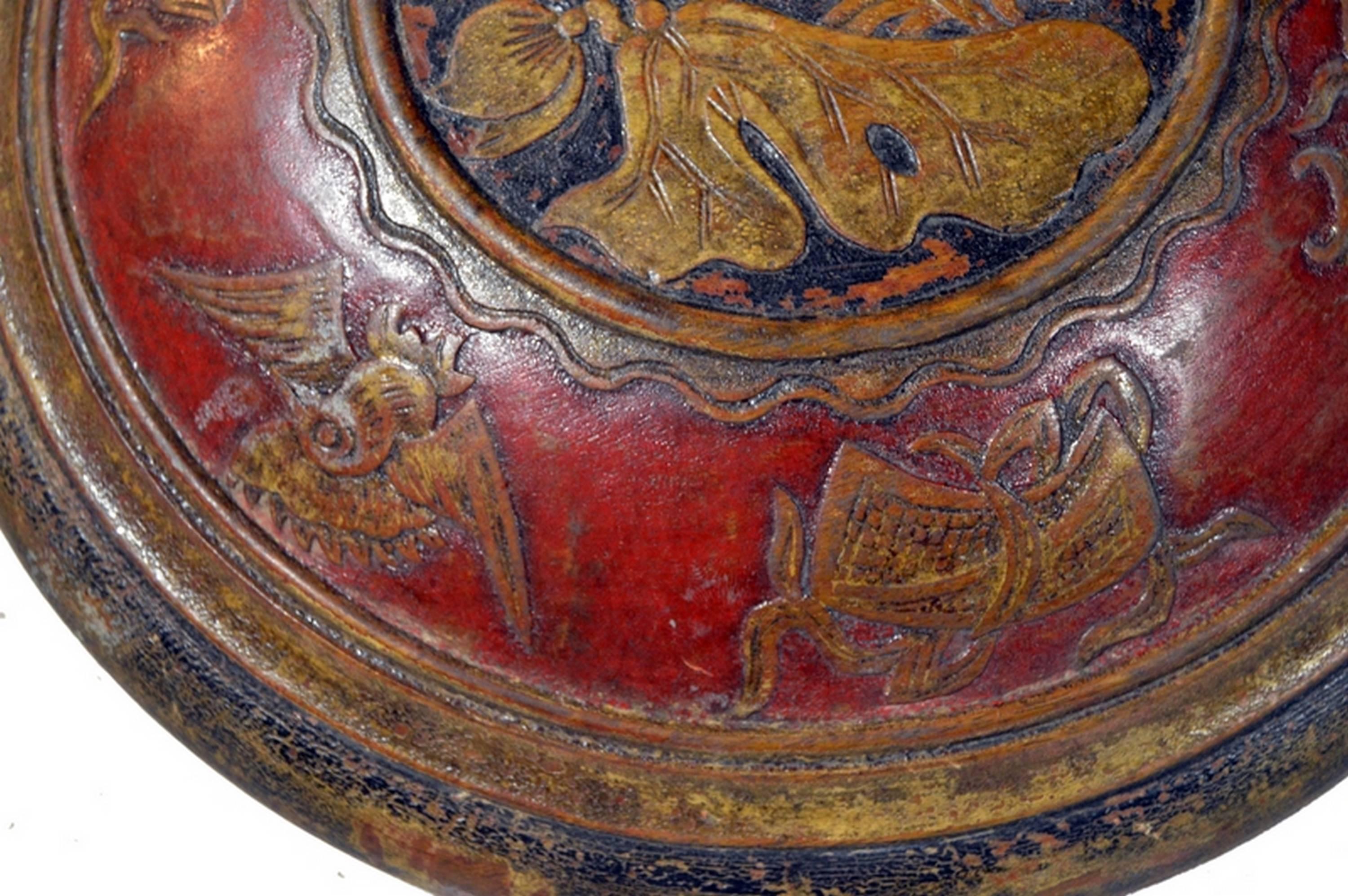 Bambou Panier à grains chinois ancien du 19ème siècle en bois sculpté à la main avec poignée en bambou en vente