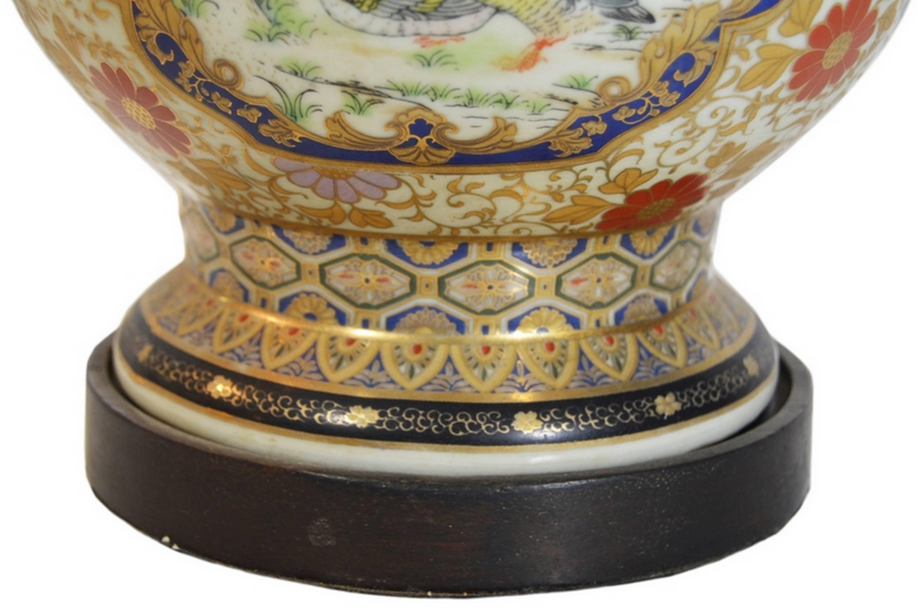 Vintage Hand-Painted Porcelain Lamp with Various Motifs from China, 1970s For Sale 1