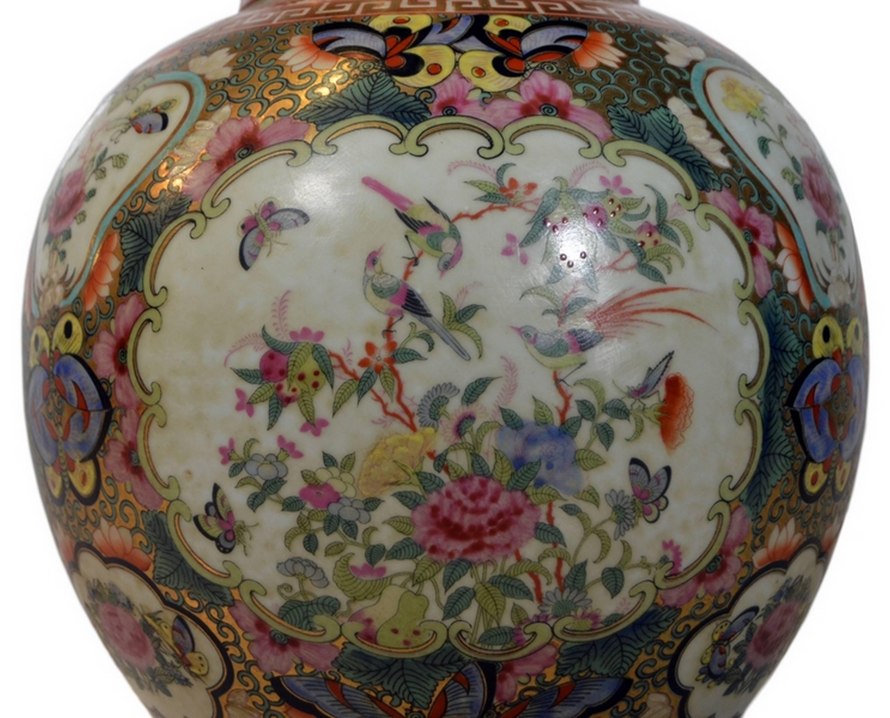 20th Century Vintage Hand-Painted Porcelain Lamp with Chinoiserie from 1970s, China