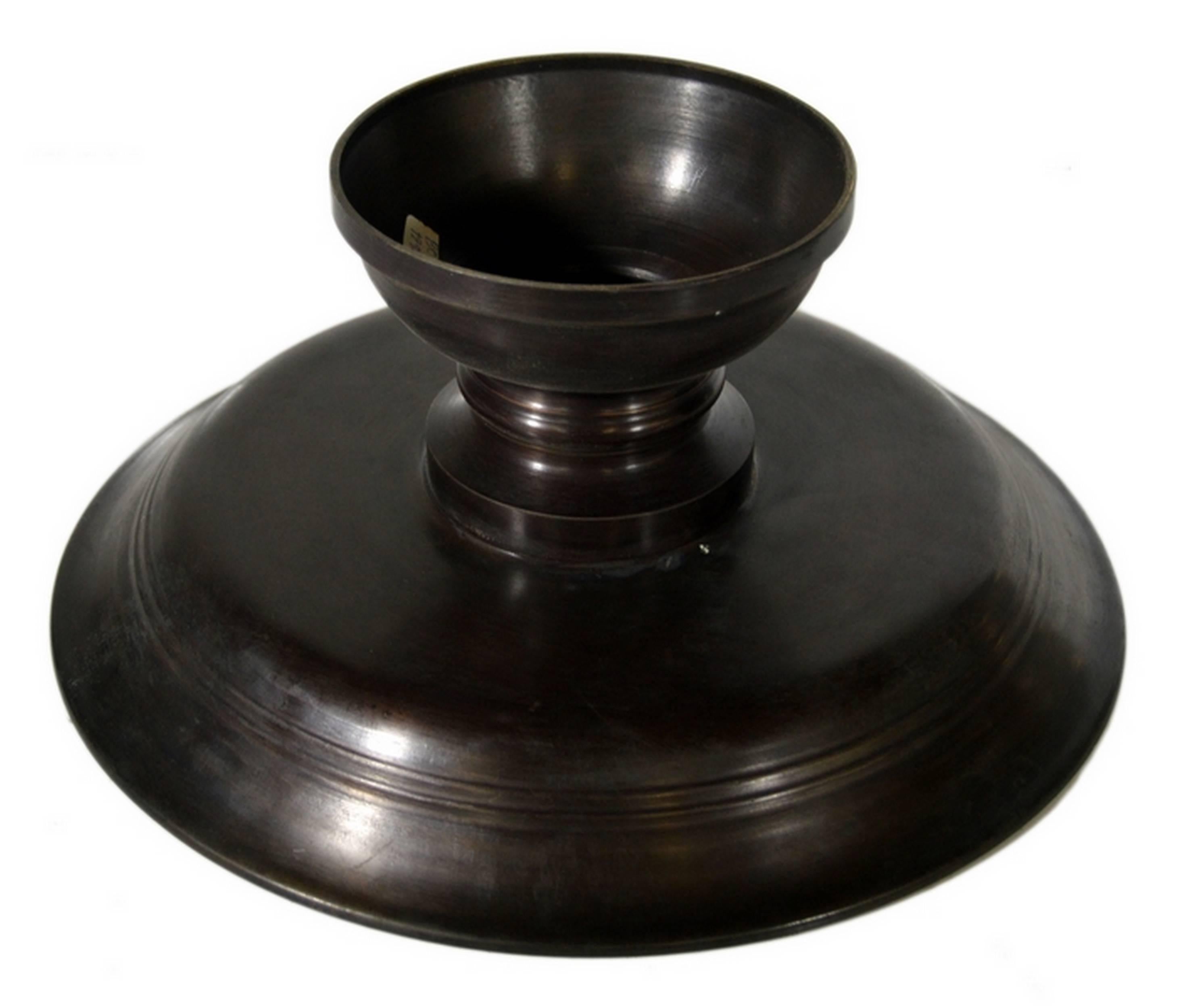 Asian Cylindrical Bronze Cake Stand with Dark Patina from the Late 20th Century