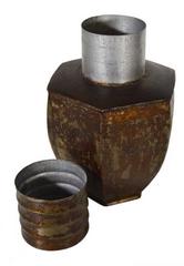 Vintage Indian Hand-Hammered Distressed Tin Storage Canister, Early 20th Century