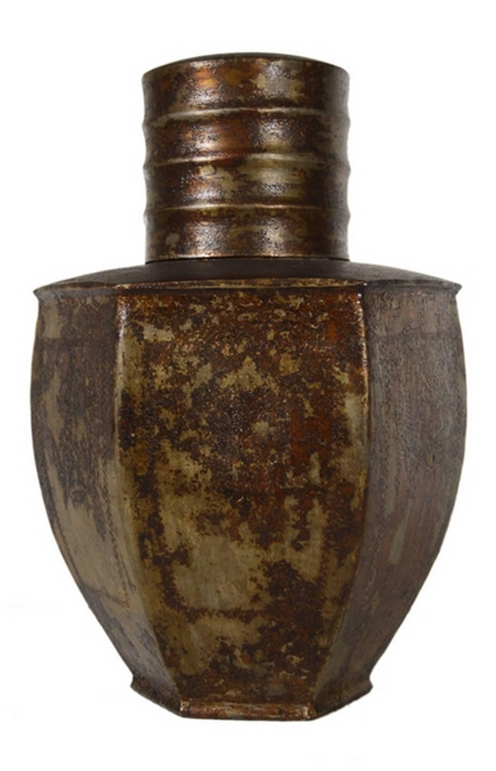 Vintage Indian Hand-Hammered Distressed Tin Storage Canister, Early 20th Century For Sale 2
