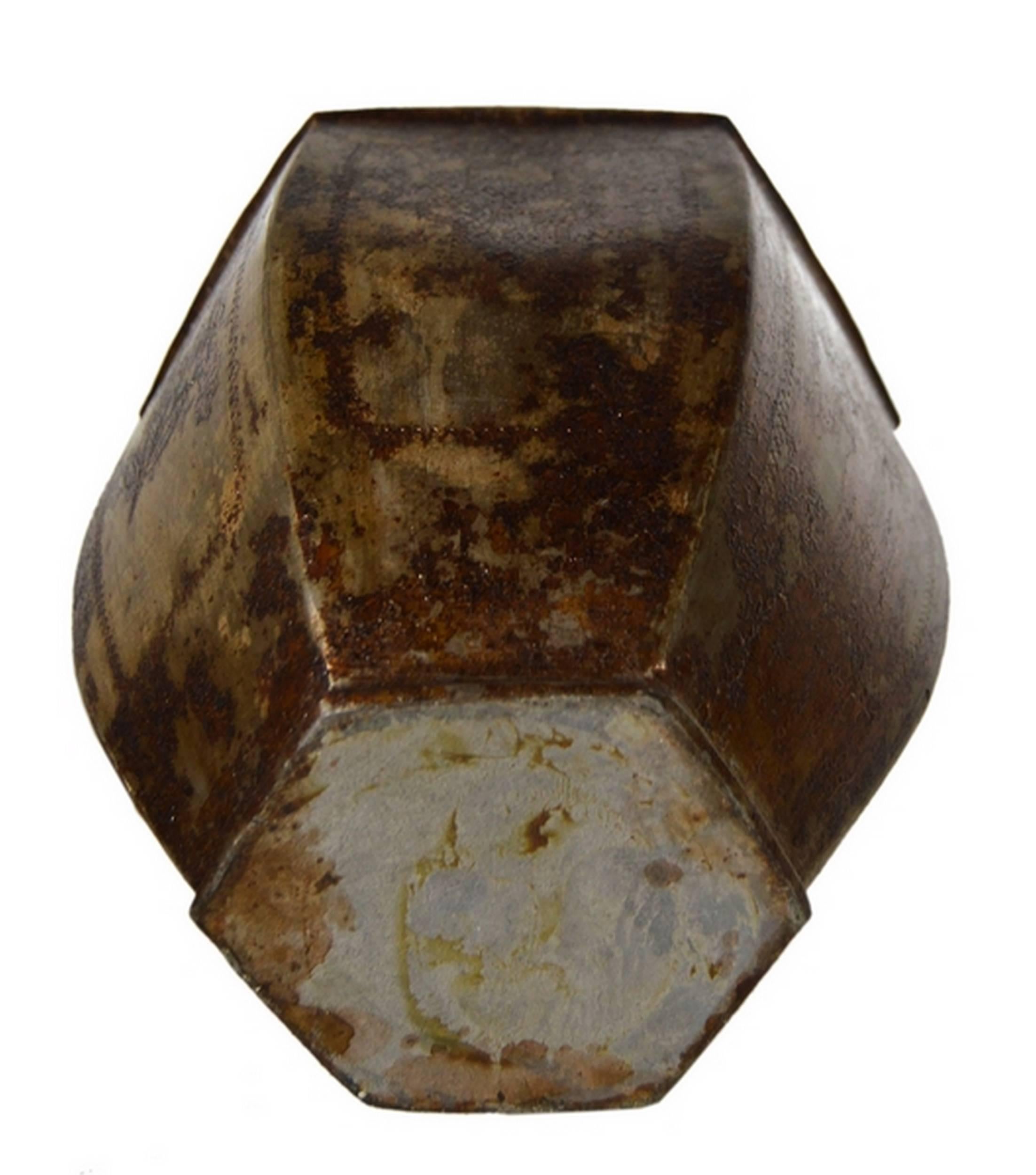 Vintage Indian Hand-Hammered Distressed Tin Storage Canister, Early 20th Century For Sale 1