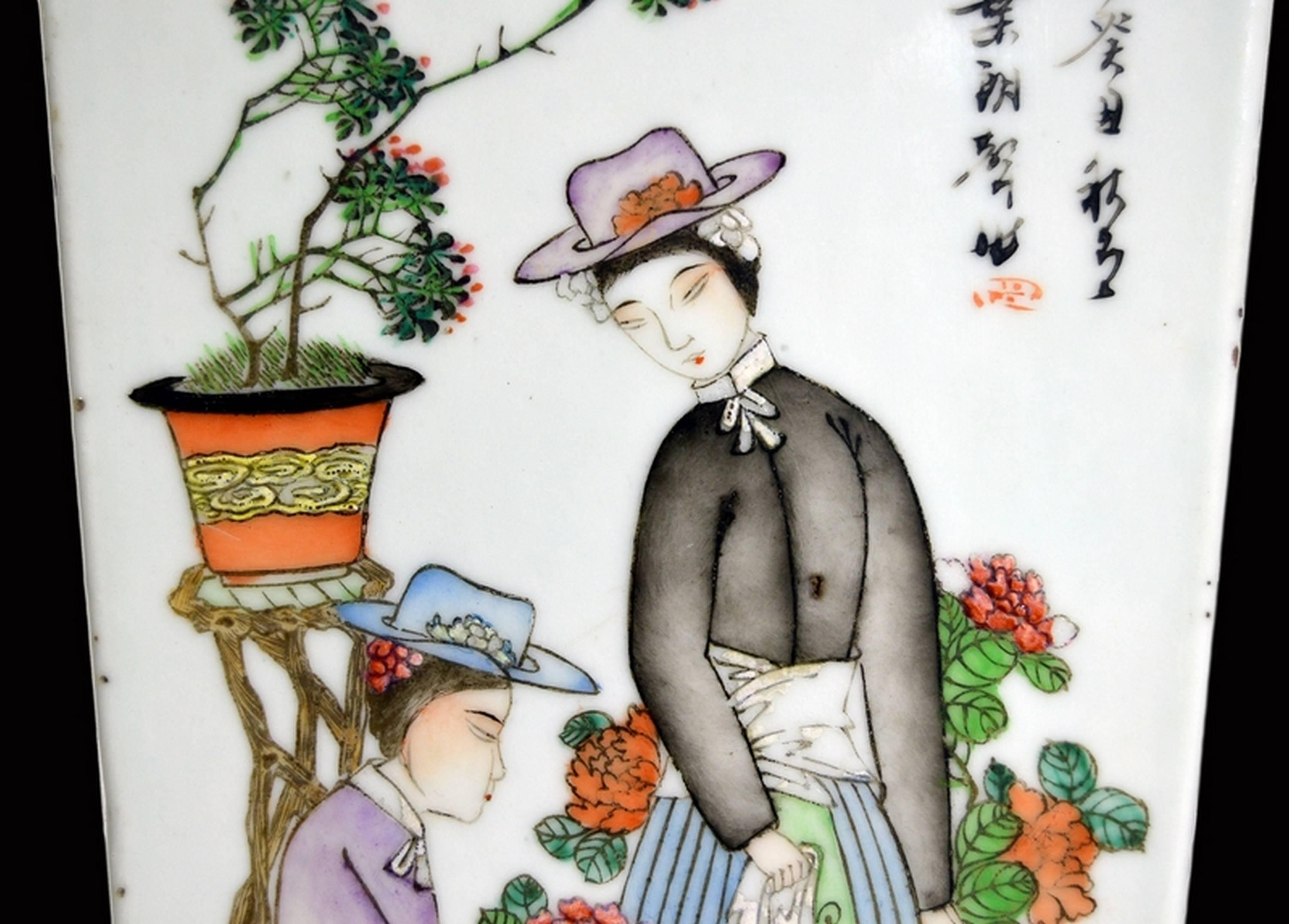 Antico vaso in porcellana dipinto a mano con scene del XIX secolo, Cina in vendita 4