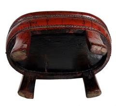 Antique Chinese 19th Century Red Lacquered Wood Bowl with Legs and Cords