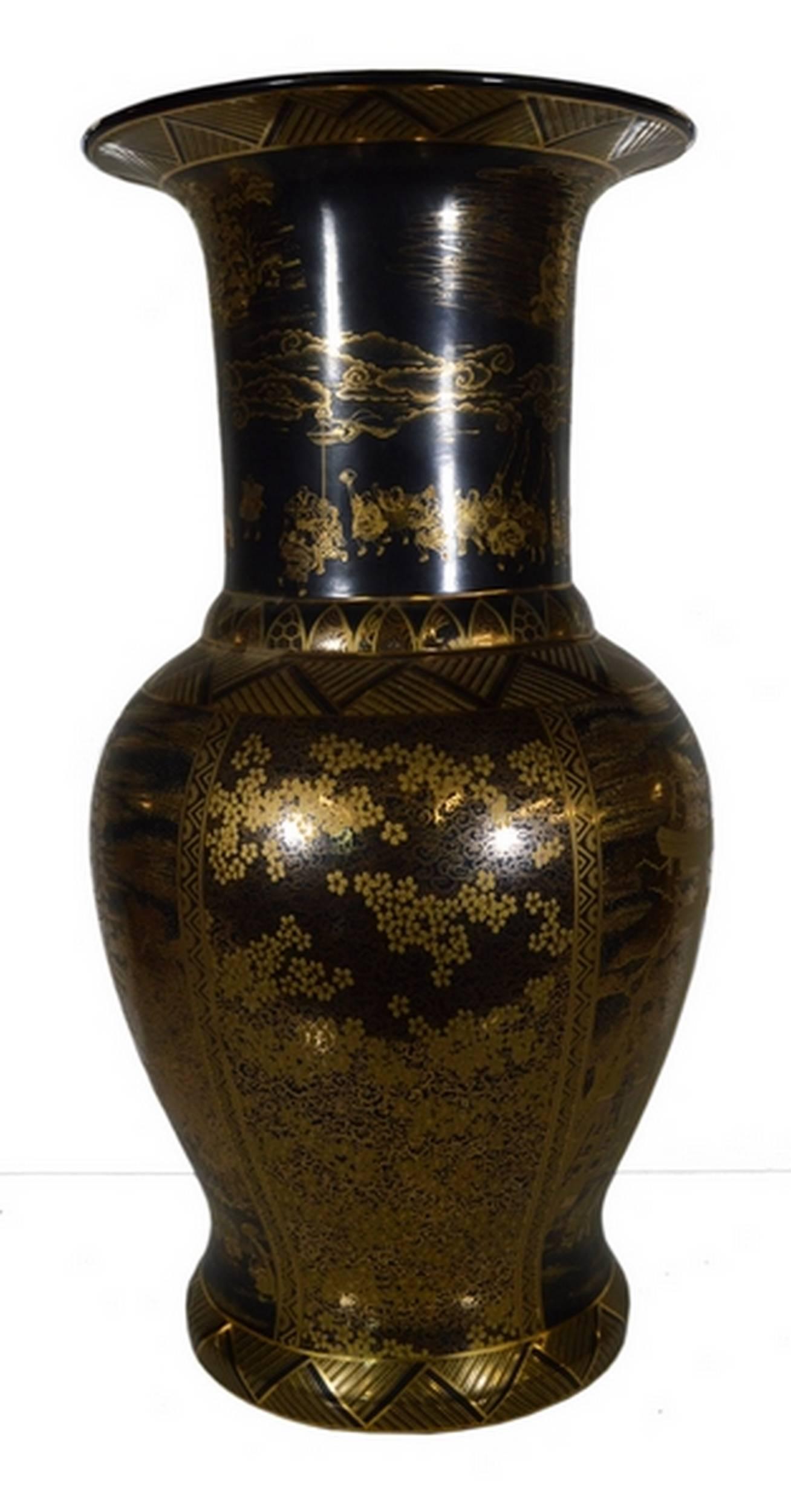black and gold chinese vase