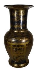 Schwarze und goldene handbemalte Vintage-Porzellanvase aus China, 20. Jahrhundert