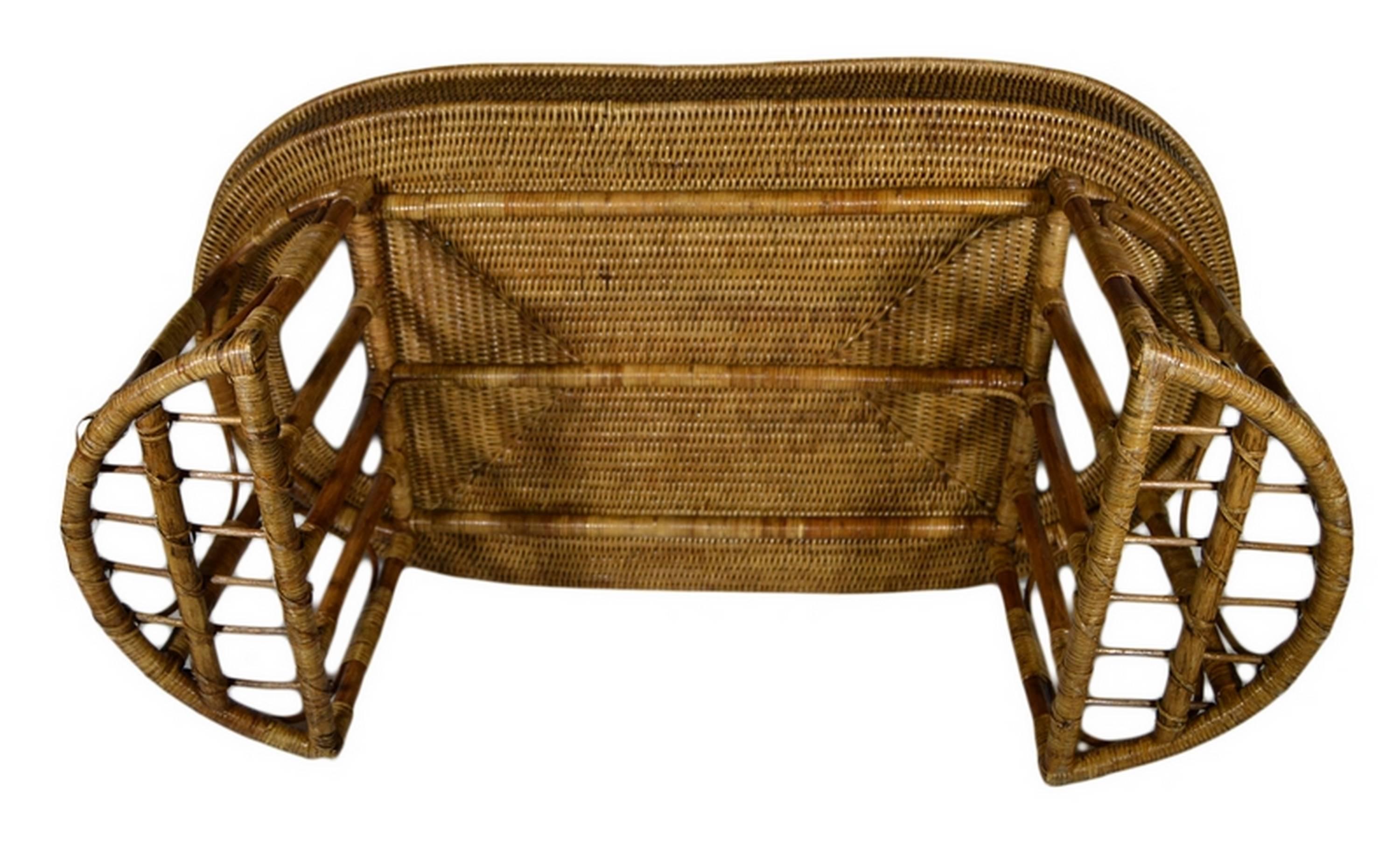 Hand-Woven Vintage Burmese Handwoven Rattan Breakfast Coffee Serving Table from the 1970s