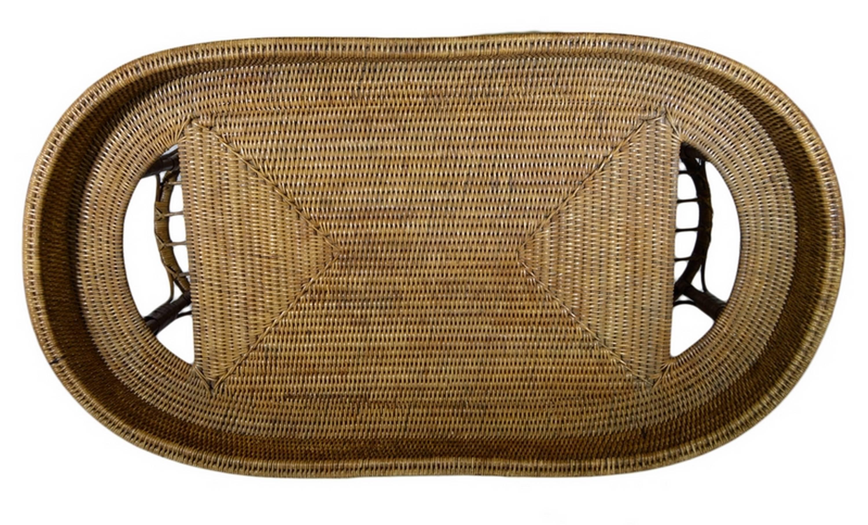 20th Century Vintage Burmese Handwoven Rattan Breakfast Coffee Serving Table from the 1970s