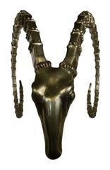 Thai Silver Plated Bronze Antelope Head Sculpture with Large Detailed Horns
